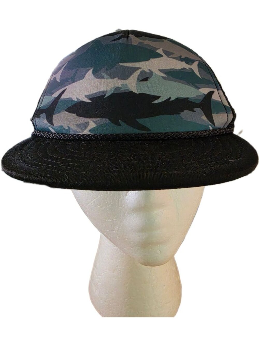 Otto Shark Camo Rope Hat Flat Brim Snapback Cap EUC